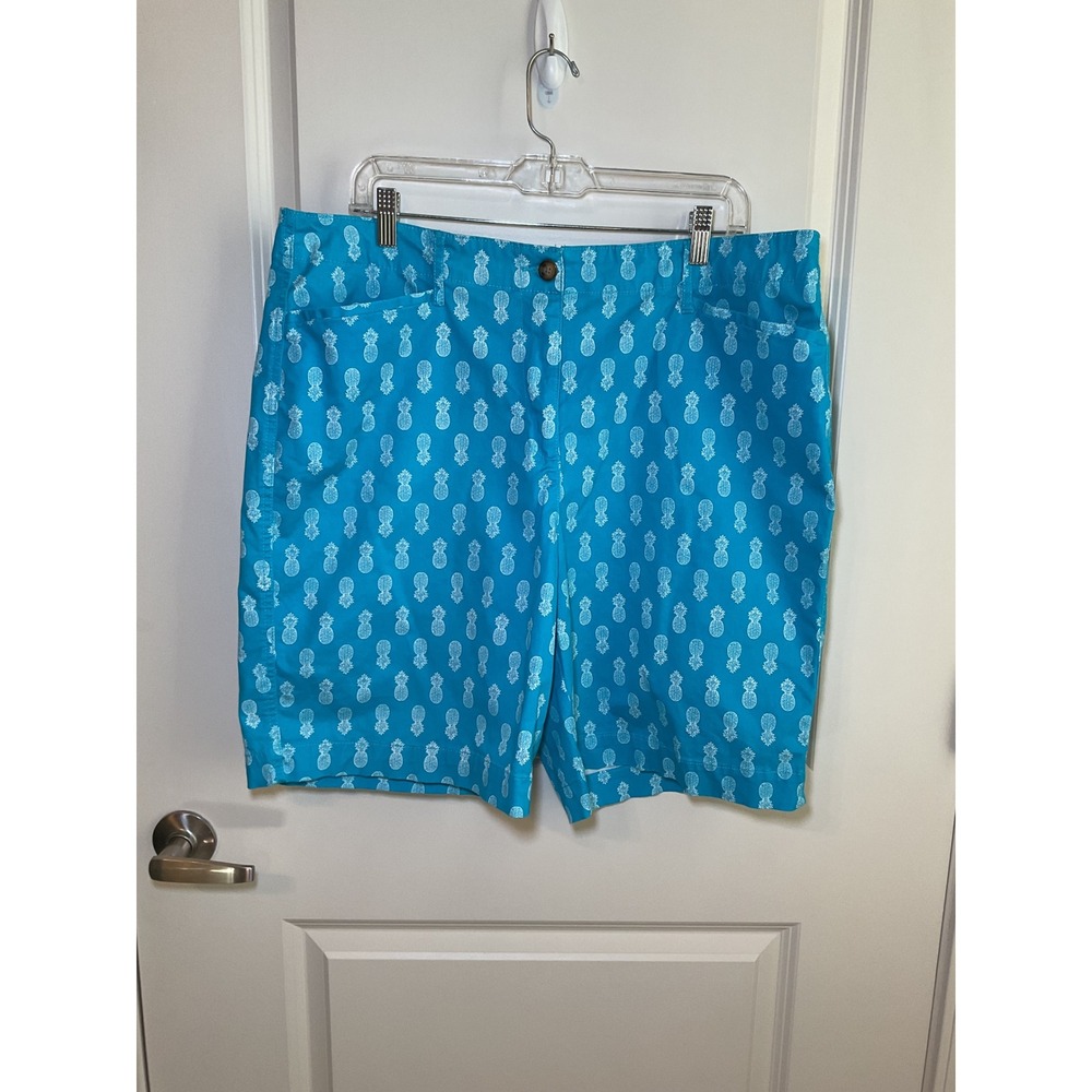 Kim Rogers‎ 18 Golf Shorts Pineapple Print Casual Turquoise Blue Shorts